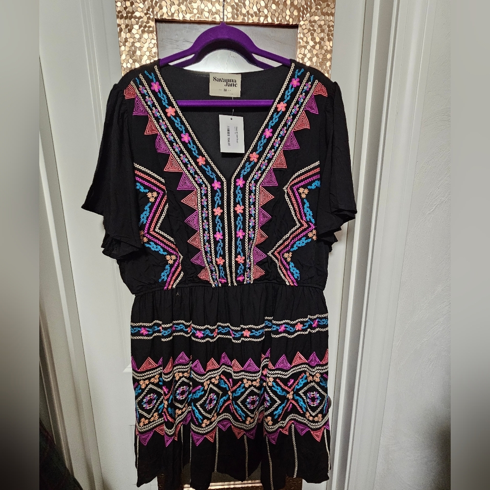 Savanna Jane black summer dress with Aztec design